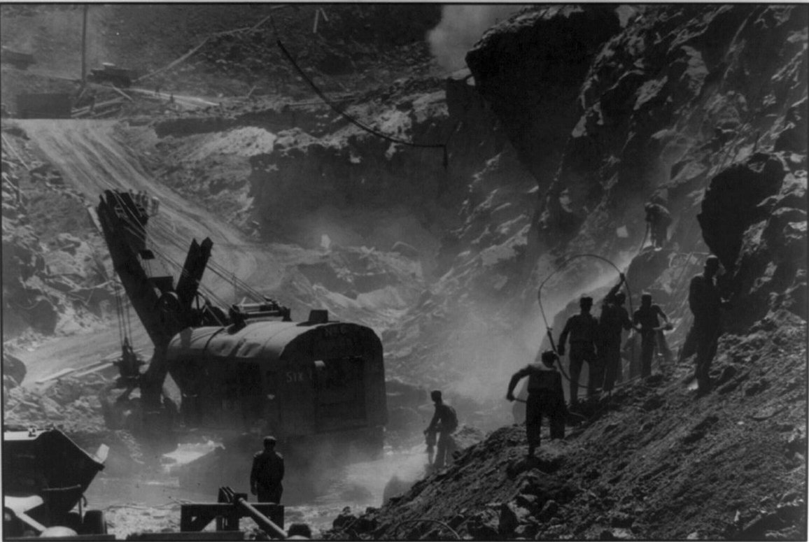 Excavation workers at the Hoover Dam construction site, 1930s